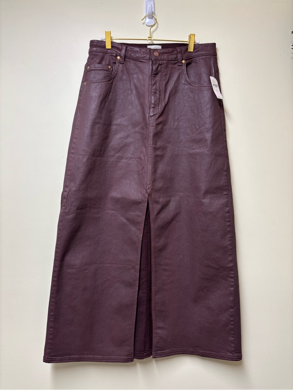 Anthropologie Pilcro Madi Front Slit Coated Denim Skirt Burgundy 14 NWT - Picture 8 of 15